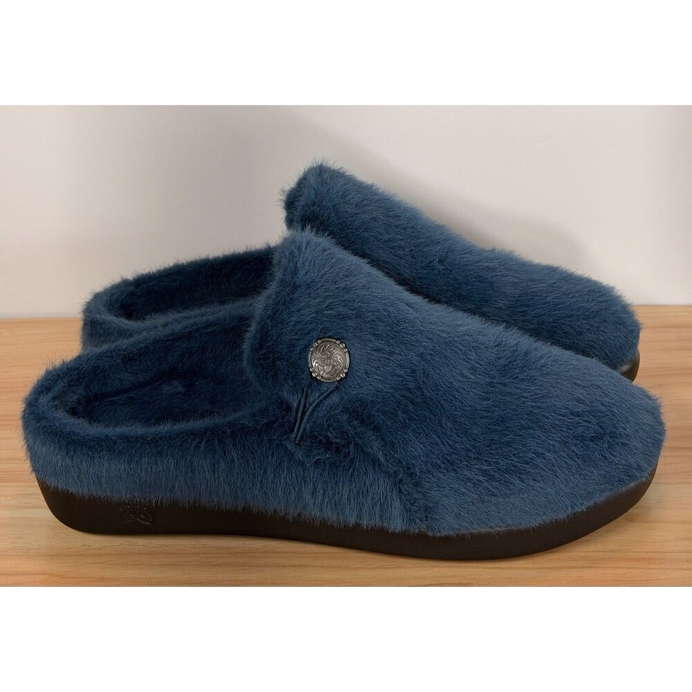 Alegria Warm-Lined Slippers Loungeree Frosty Prussian Blue Slip Resistant Sz 9